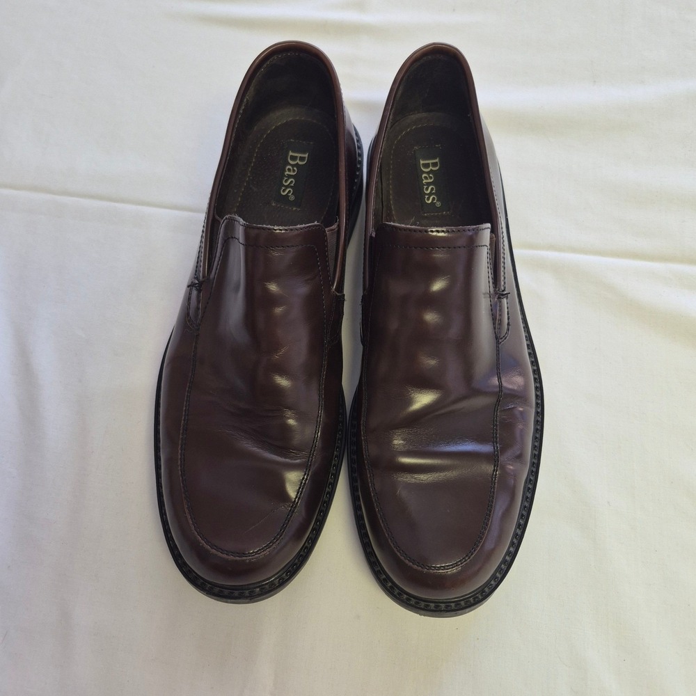 Bass Men Gavin Loafer Dress Shoe Size 11.5 Wide Brown Leather Slip On Made Italy - Picture 2 of 7